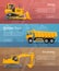 Dumper, Excavator, Dozer. Web Banners. Highly detailed vector illustration.
