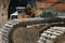 A dumper truck used in a Carrara marble quarry. Large yellow dum