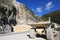 A dumper truck used in a Carrara marble quarry. Large yellow dum
