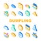 Dumpling Delicious Meal Recipe Icons Set Vector