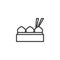 Dumpling momos with chopstick outline icon