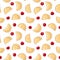 Dumplings pierogi, varenyky, pelmeni with cherries seamless pattern. Vector hand drawn illustration.