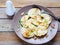 Dumplings with potato and onion rings