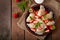 Dumplings with strawberries and sour cream