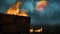 Dumpster Fire Orange Moon Lightning Clouds Background