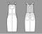 Dungaree dress Denim overall jumpsuit technical fashion illustration with knee length, normal waist, high rise, pockets