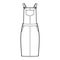 Dungaree dress Denim overall jumpsuit technical fashion illustration with knee length, normal waist, high rise, pockets