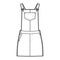 Dungaree dress Denim overall jumpsuit technical fashion illustration with mini length, normal waist, high rise, pockets