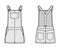 Dungarees Denim overall jumpsuit technical fashion illustration with micro length, normal waist, high rise, Rivets