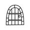 Dungeon door flat line icon. Clipart image