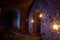 Dungeon under the old german fortress illuminated by lantern and