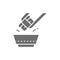 Dunk sushi in soy sauce, japanese cuisine gray icon.