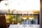 duo of muscat glasses on a balcony overlooking vineyard