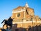 Duomo di Pavia and statue Regisole in sunset light