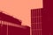 duotone graphic of city buildings in red and pink. Business city landscape