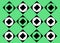 Duplicates of alternate white and green circles in between a bigger and a smaller black square