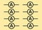 Duplicates of the electrical electronic symbol of an ammeter light yellow beige backdrop