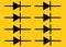 Duplicates of the electrical electronic symbol of a diode component golden yellow backdrop
