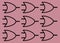 Duplicates of An electrical electronic symbol of an OR logic gate used in line diagram light red cherry maroon backdrop