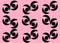 Duplicates of a pair of bold black offset eyes shapes symbols pink rose backdrop