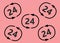 Duplicates of a pair of circulating curved bold black arrows with the number 24 within light red maroon backdrop