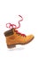 durable leather walking boot on white background isolated. Stylish sporty dynamic accessory for adventures. Classic walking shoes