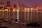 Durban harbour at night with long exposure showing waves of light