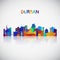 Durban skyline silhouette in colorful geometric style.