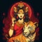 Durga godess winks with tiger  Generative AI