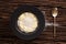 Durian coconut milk sticky rice still life on wooden background