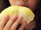 Durian fruit ripe for eaten in hand