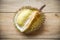 Durian riped - Fresh durian peel tropical fruit on wooden background on summer