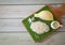 The Durian Sticky Rice with Wood Tray, Thai dessert