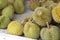 Durians fruit on street market.