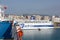 Durres, Albania, July 4 2019: Passenger ferry navigates in the port of Durres to the designated pier