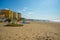 DURRES, ALBANIA: Landscape on the beach and hotels in the resort of Durres.