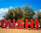 Dushi signage in downtown Willemstad Curacao