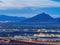 Dusk high angle view of the Frenchman Mountain and cityscape from Henderson View Pass