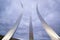 Dusk light behind three soaring spires of Air Force Memorial at One Air Force Memorial Drive, Arlington, Virginia in Washington