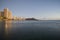 Dusk light on Waikiki Bay in Honolulu Hawaii