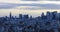 A dusk panoramic cityscape at the urban city in Tokyo wide shot