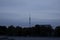 Dusk panoramic view of VDNHa park with Ostankino Tower on background.