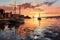 Dusk\\\'s Serenity: Watercolor Embrace of Tranquil Harbor