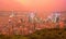 Dusk scenery of Hong Kong viewed from top of Victoria Peak with city skyline of crowded skyscrapers