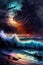 Dusk on the Shore, Radiant Beauty Ocean Storm: A Stunning Sea Beach Night Landscape