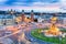 Dusk view of Barcelona, Spain. Plaza de Espana