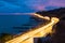 Dusk view of sea and highway, Sochi, Russia