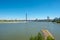 Dusseldorf city cityscape with bridge Rhine with river