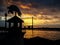 Dusseldorf / Germany - 2018: Incredible sunset at Rheinuferpromenade in winter: riverfront promenade with a beautiful evening sky