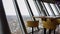 Dusseldorf, Germany - February 20, 2020. Rhine tower with a revolving restaurant. The interior and design of the cafe with a